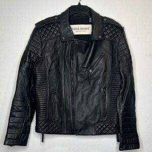 Boda Skins Men's Quilted Black Leather Jacket Size Large Double Zipper Detail